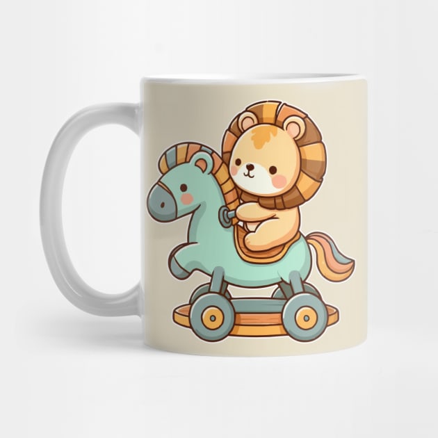 cute lion on wooden horse by fikriamrullah